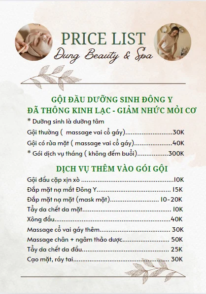 bảng giá gội đầu dưỡng sinh 1