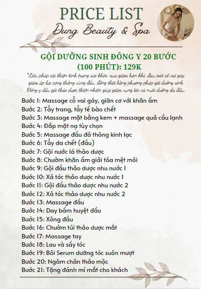 bảng giá gội đầu dưỡng sinh 5